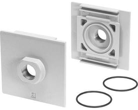 Festo tilslutningsplade-SET MS9-AQV i grå plast med NPT gevind, viser to dele og to tætningsringe.