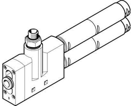 Festo vakuumejektor VN-30-H-T6-PQ4-VA5-RO2 viser T-formet design med to cylindriske udtag og en push-in konnektor på siden.