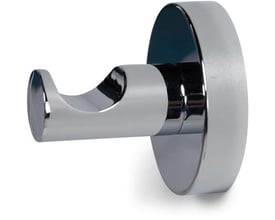 Stilfuld håndklædekrog i krom med en rund bagplade, der giver et elegant udtryk på badeværelset.