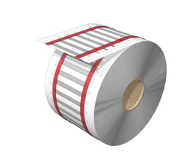 Weidmüller kabelkodningssystem i hvid polyolefin på rulle, med markeringsfelter til ledere med en diameter på 1,2–2,4 mm.