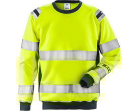 Kansas FS Flame HiVis sweatshirt i str. S i gul med mørkeblå detaljer, refleksbånd på ærmer og skuldre.