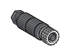 Telemecanique Sensors stik M8, 4-polet, lige hunkonnektor med metalflange på hvid baggrund.