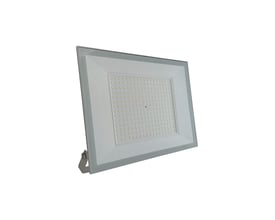 V-TAC 200W LED projektør med hvidt hus, vinkelstativ og synlige LED-moduler.