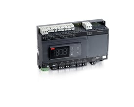 Danfoss AK-CC55 Single Coil UI kølestyring set fra siden på en hvid baggrund, der viser enheden med tilslutningsklemmer og MODBUS label.