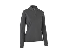 ID Identity poloshirt til damer i koksgrå, størrelse S, med lange ærmer og klassisk knaplukning.