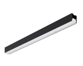 Philips KeyLine SM350C 1200 mm sort LED linjearmatur med 4000 lm og varmhvidt lys (3000K) på hvid baggrund.