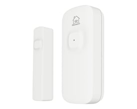 Deltaco SH-WS02 trådløs magnetisk WiFi-sensor i hvid, monteret på en hvid baggrund.