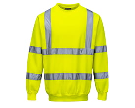 Portwest Hi-Viz sweatshirt i gul, størrelse XL med reflekterende sølvbånd på bryst, ryg og ærmer for optimal synlighed.