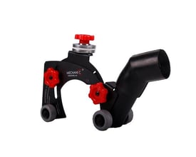 Mechanic Airchaser støvskærm til 115-125 mm vinkelslibere, sort med røde justeringshjul og grå hjul.