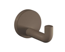 HEWI enkeltkrog i mat brun polyamid fra serie 477, set skråt forfra med rund roset og opadbøjet krog.