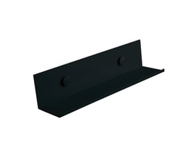 Svedbergs hylde i matsort aluminium, 325 × 75 × 75 mm, set skråt forfra med bagplade og to runde beslag.