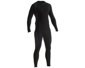 Blåkläder undertøjssæt 681017 i sort/koboltblå, viser trøje og bukser i ribstrikket polyester, fugttransporterende og str. M.