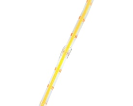 Samler forbinder to 10 mm CCT COB LED strips med synlige 24V mærkater, skaber en ren og usynlig overgang.