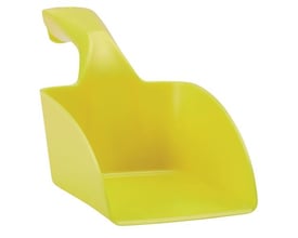 Vikan håndskovl på 1 liter i klar gul farve med et helstøbt, rengøringsvenligt design, perfekt til fødevarer.