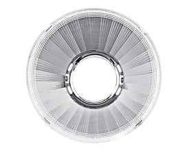 Rund, sølvfarvet Ledvance Spot Vario XR-reflektor med rillet inderside og 15° spredningsvinkel.