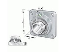 INA RCJY55-XL-I spænderingslejeenhed med firehuls flangelejehus i støbejern og R-tætning.