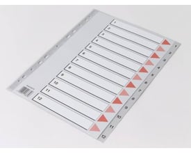 Antalis Q-Line A4 plastregister 1-12 i grå farve med kartonforblad og perforerede huller til ringbind.