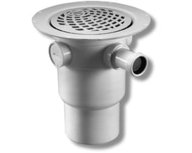 Purus Loke afløbsskål med hvid plastrist set fra siden, med skyggeeffekt på hvid baggrund.