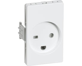 Lauritz Knudsen Clicline stikkontakt i hvid, designet til hospitalsbrug med vandret fasebøsning, 250V, 13A.