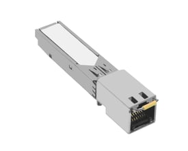 Schneider Electric M580 Hotstandby RJ45 konnektor i sølvfarvet metal med et hvidt mærkat.