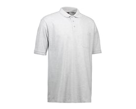 ID Identity klassisk poloshirt i grå melange XL med brystlomme og ribdetaljer på krave og ærmer.