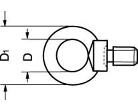 Teknisk tegning af M6 DIN 580 A4 øjebolt, der viser dimensioner og gevind detaljer.