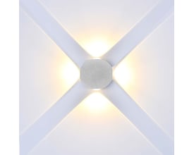 Tændt V-TAC væglampe med 4W LED lys, der skaber et krydsformet lysmønster på en hvid væg, fremviser 4000K neutral hvid farvetemperatur.