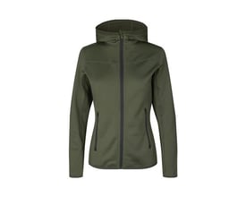 ID Identity sporty fleece cardigan til damer i oliven, størrelse 3XL, med lynlås foran og sorte detaljer.