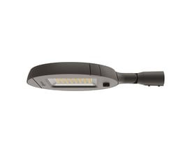 Gråt Ledvance Urban Flex Street-gadearmatur på 100 W set skråt nedefra med LED-lyskilden synlig.