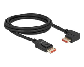 Sort Delock DisplayPort 1.4-kabel på 2 meter med to hanstik, hvor det ene er 90° vinklet.