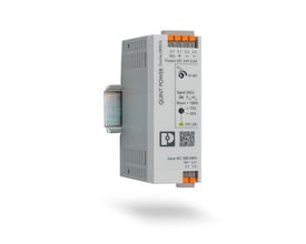 Phoenix Contact QUINT POWER strømforsyning med Push-in tilslutning til DIN-skinne, viser 1-faset indgang og 24V DC udgang.