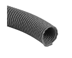 Nærbillede af Lindab ventilationsslange TH ø250mm, viser den fleksible PVC-belagte overflade og spiralarmaturet.