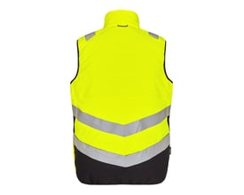 Bagside af Engel vest 5159-158 i gul og sort, størrelse 6XL, med reflekser og lynlås.