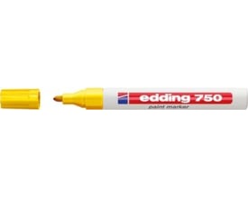 Edding 750 paint marker med gul spids og åben gul hætte ved siden af, klar til brug med 2-4mm rund spids.