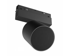 Sort SpectrumLED Bluetooth-højttaler på 10 W til Shift-system, set skråt forfra med rund højttalerfront.
