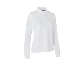 ID Identity poloshirt til damer i hvid, str. L, med lange ærmer og tone i tone knaplukning, fremstillet i pique kvalitet med stretch.