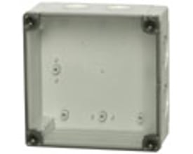 Fibox MNX monteringskasse uden dæksel, 130x130x60 mm, med forhåndstemplinger til M25/16 og M32/20 kabelgennemføringer.