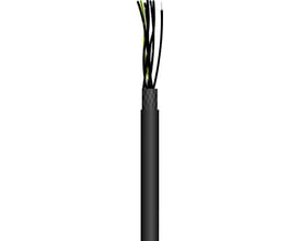 Krankabel 4G6,0 NSHTOEU-J, 1 kV med 4 sorte ledere inklusive grøn/gul, samt en sort yderkappe.