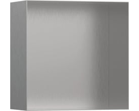 Hansgrohe XtraStoris Minimalistic vægniche i børstet rustfrit stål med dimensionerne 300 x 300 x 140 mm.
