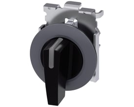 Siemens omskifter med 30 mm rund knap i matsort metal og en lang betjeningsarm.