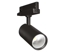 Sort Ledvance Tracklight Spot XR-skinnespot med reflektor og 3-faset adapter, 30 W og 3600 lm.