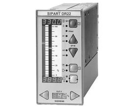 Siemens SIPART DR22 procescontroller med AC/DC 24 V, digitalt display og knapper til betjening.