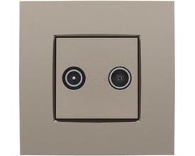 Niko afdækning til TV/FM udtag i elegant bronze finish, viser tydeligt TV og FM symboler på udtagets centrum.