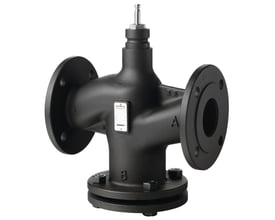 Siemens VVF43.80-100 2-vejs ventil med PN16 flange, DN80 og kvs 100 i sort metal.
