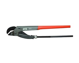 Bahco hjørnerørtang 444B-2.1/2 set fra siden, viser den rustbeskyttede specialstål konstruktion med induktionshærdede kæber og orange greb.