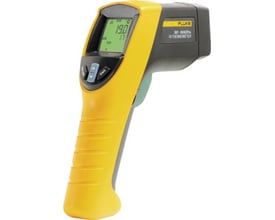 Fluke 561 infrarødt termometer med type-K funktion, gult og gråt design med digital skærm og knapper til temperaturmåling.