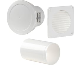Pax ventilationssæt i hvid plast med justerbar længde fra 100-370 mm, Ø102 borehul og Ø110 ydre diameter.