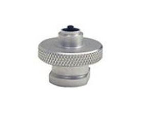 Adapter til 1,25 mm fiberkonnektor i sølvfarvet metal med rillet greb og FFL-100 tilslutning på hvid baggrund.