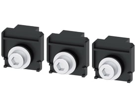 Siemens 3VA møtrikholdersæt 3VA9 til 400/600A 3VA5/6 afbrydere, vist med tre sorte holdere og hvide mellemlæg.