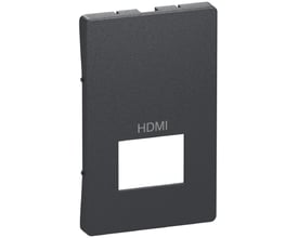 LK FUGA afdækning til HDMI-udtag, 1½ modul i koksgrå med standard overflade og graveret 'HDMI' logo.